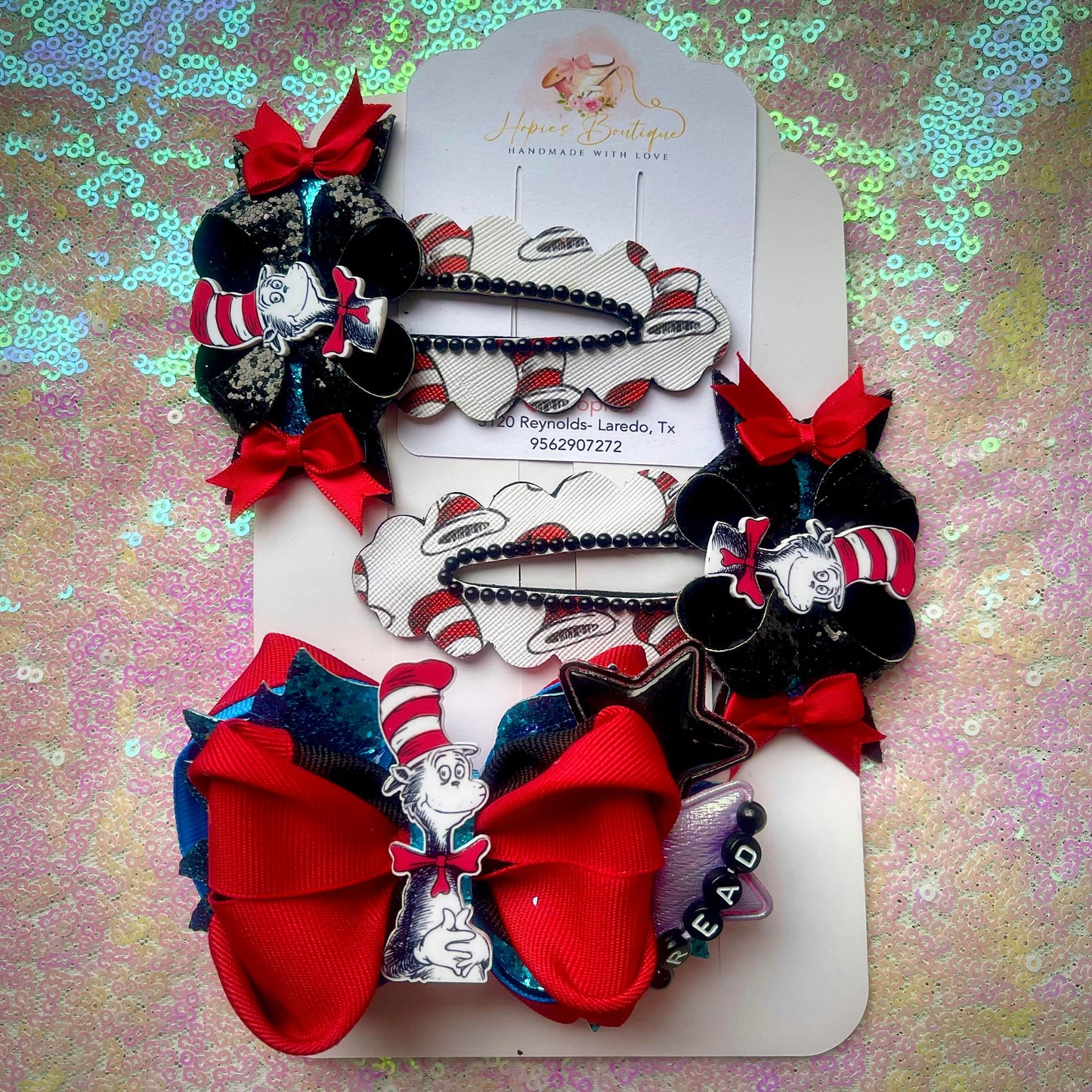 Cat in the hat bow and clip set